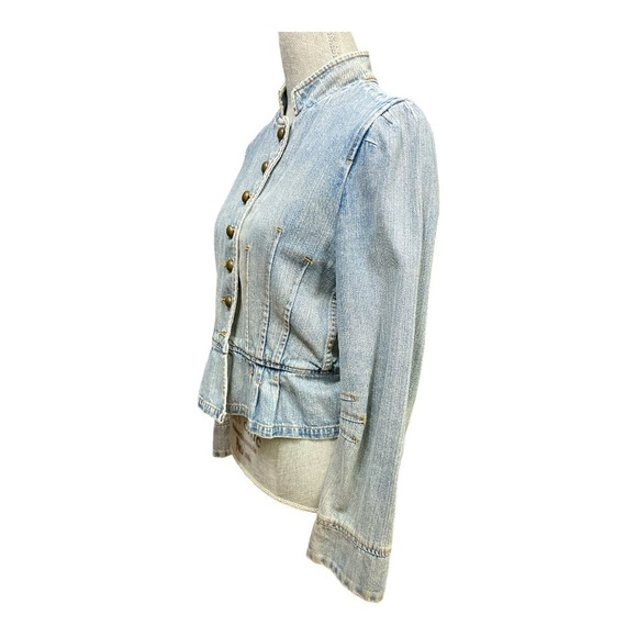 Boston Proper Denim Jean Jacket. Size 8. Brass button detail. Cropped. Gathered - Picture 4 of 13